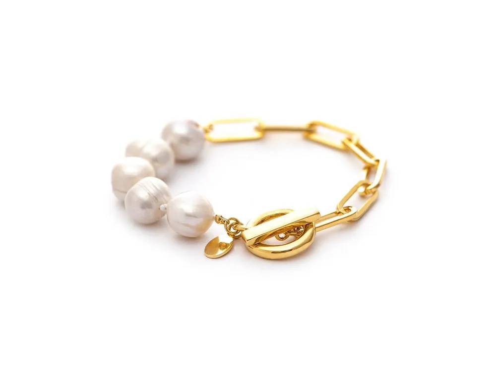 Rivka Friedman Natural Pearl Bead and Chain Toggle Bracelet