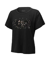 Women's Majestic Threads Christian McCaffrey Black San Francisco 49ers Leopard Player Name and Number Tri-Blend T-shirt