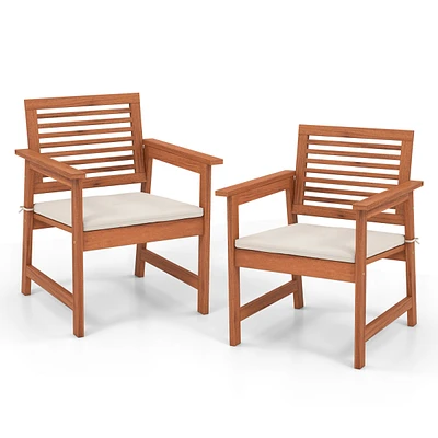 Set of Outdoor Dining Chair Patio Solid Wood Chairs with Comfortable Cushions