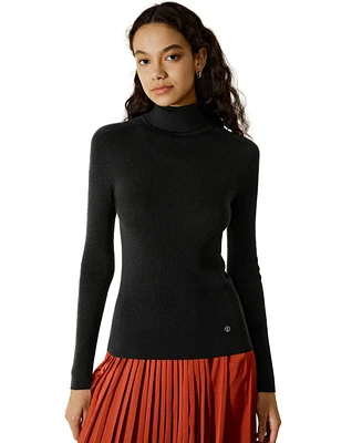 Lilysilk Women's Seamless Silk Knit Turtleneck Sweater