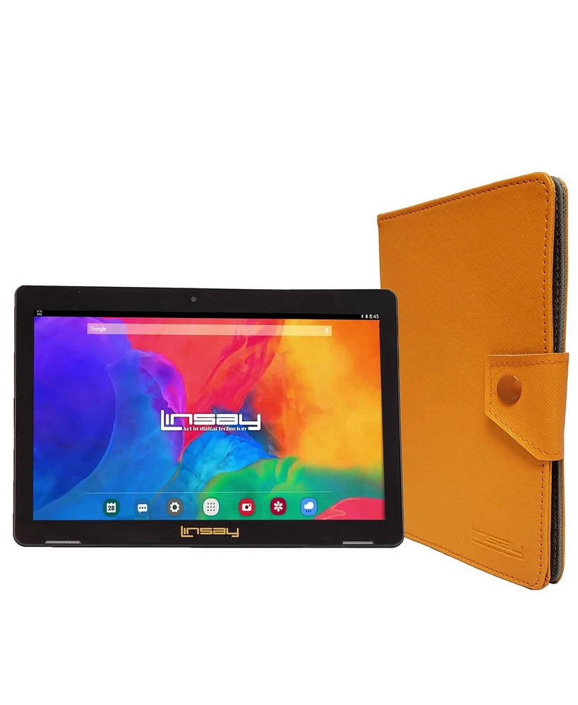 Linsay New 10.1" Tablet Octa Core 128GB Bundle with Orange Case Newest Android 13