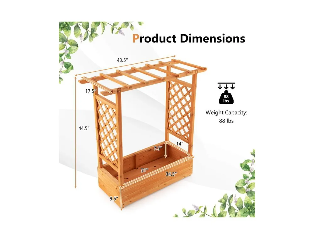 Raised Garden Bed with Trellis or Climbing Plant and Pot Hanging-Natural