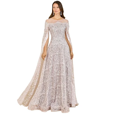 Lara Women's Lace Gown with Dramatic Cape Sleeves