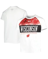 Big Boys Under Armour White Wisconsin Badgers Gameday Print Raglan T-shirt