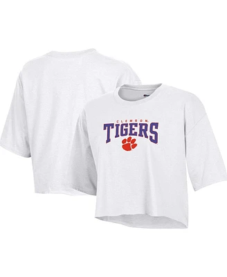 Women's Champion White Clemson Tigers Boyfriend Cropped T-shirt