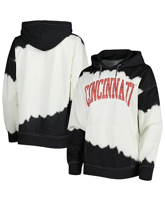 Women's Gameday Couture White, Black Distressed Cincinnati Bearcats For the Fun Double Dip-Dyed Pullover Hoodie