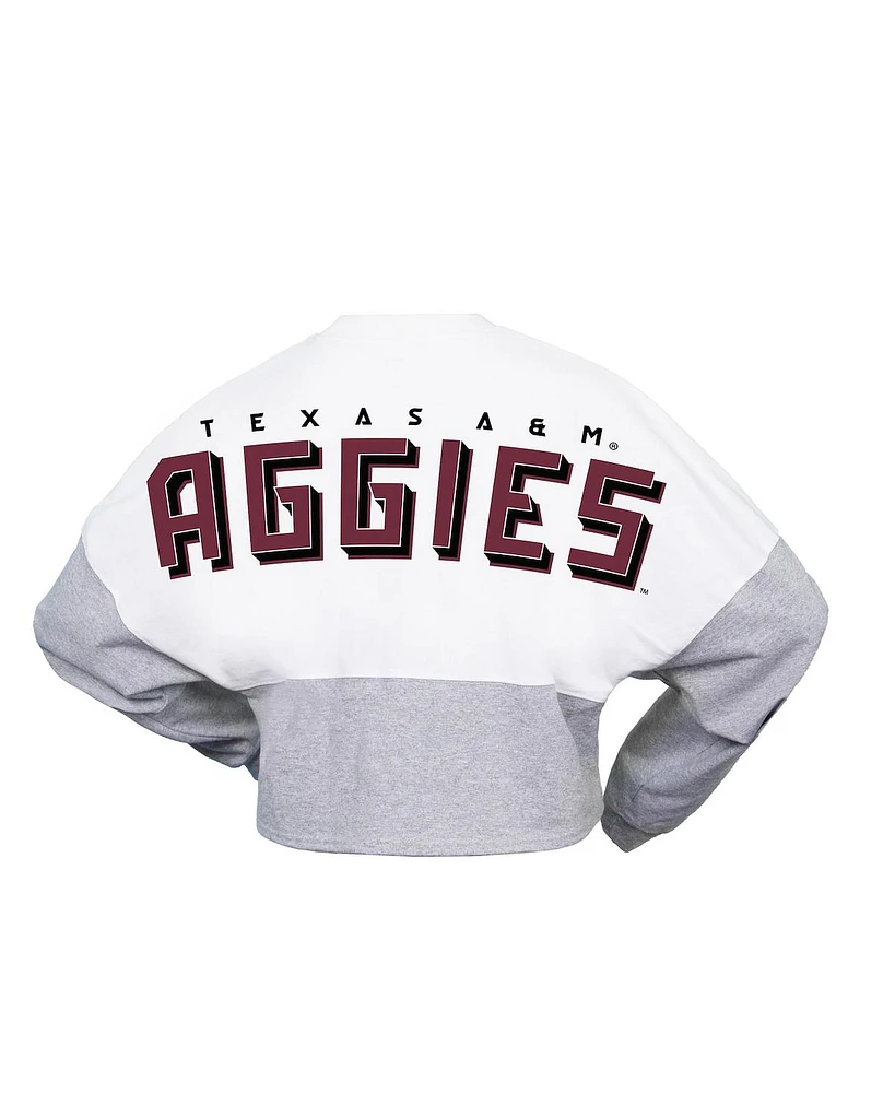 Women's Spirit Jersey White Texas A&M Aggies Heather Block Cropped Long Sleeve T-shirt
