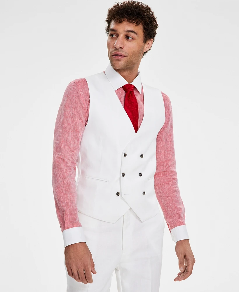 Tayion Collection Men's Classic-Fit Double-Breasted Linen Suit Vest