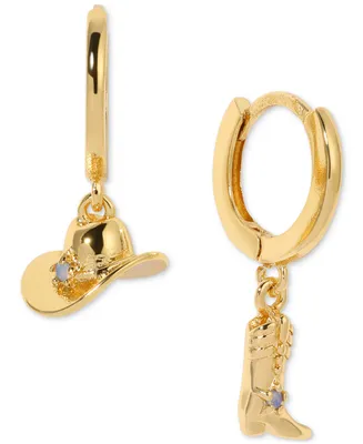 Girls Crew 18k Gold-Plated Crystal Hat & Boot Mismatch Charm Hoop Earrings