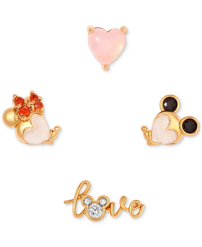 Girls Crew 18k Gold-Plated 4-Pc. Set Mixed Crystal Forever Love Single Stud Earrings