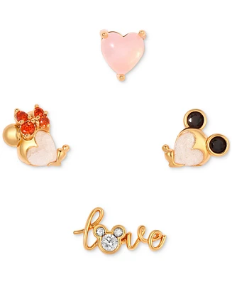 Girls Crew 18k Gold-Plated 4-Pc. Set Mixed Crystal Forever Love Single Stud Earrings