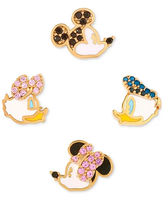 Girls Crew 18k Gold-Plated 4-Pc. Set Color Crystal Sweethearts Single Stud Earrings