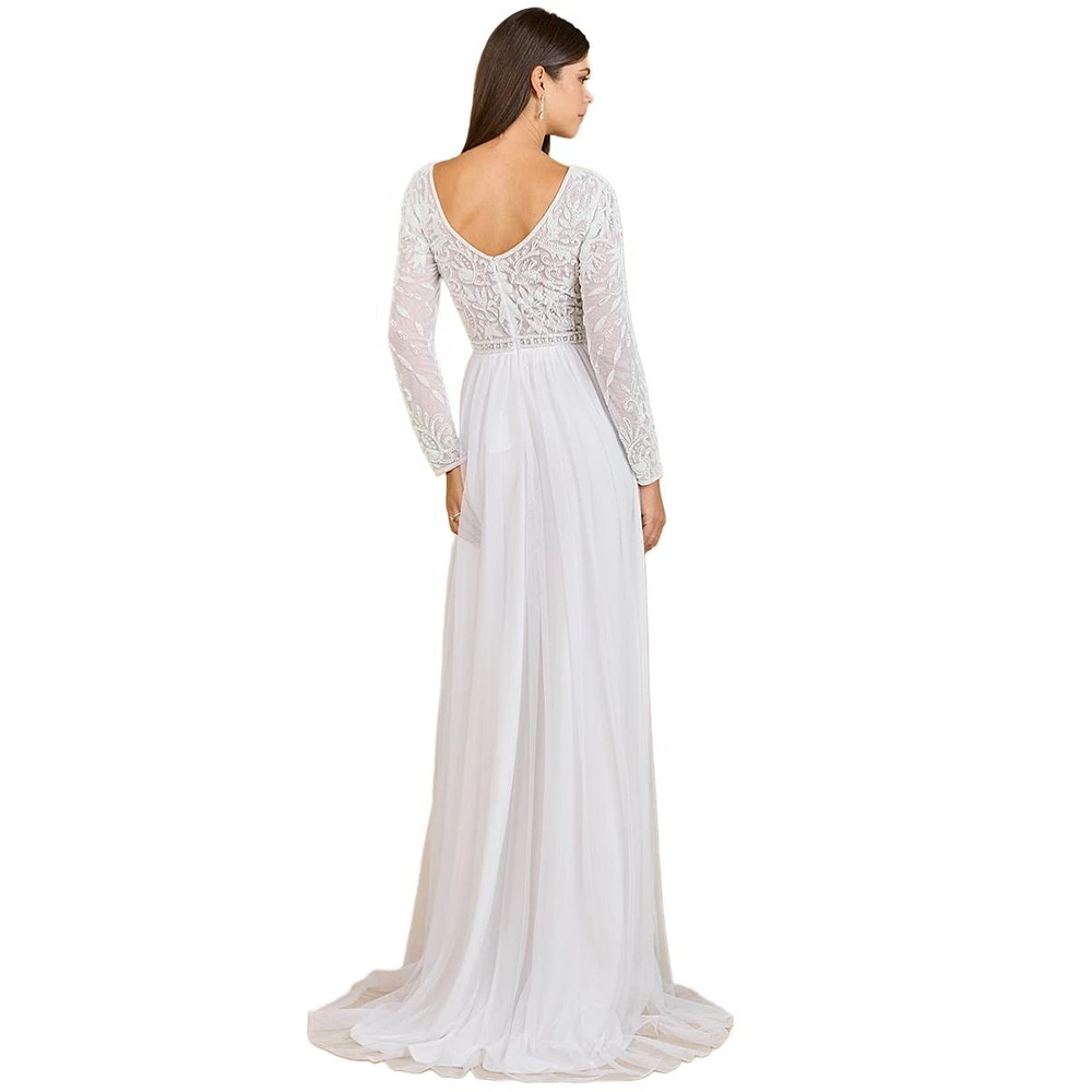 Lara Women's Long Sleeve Bridal Gown with Flowy Skirt