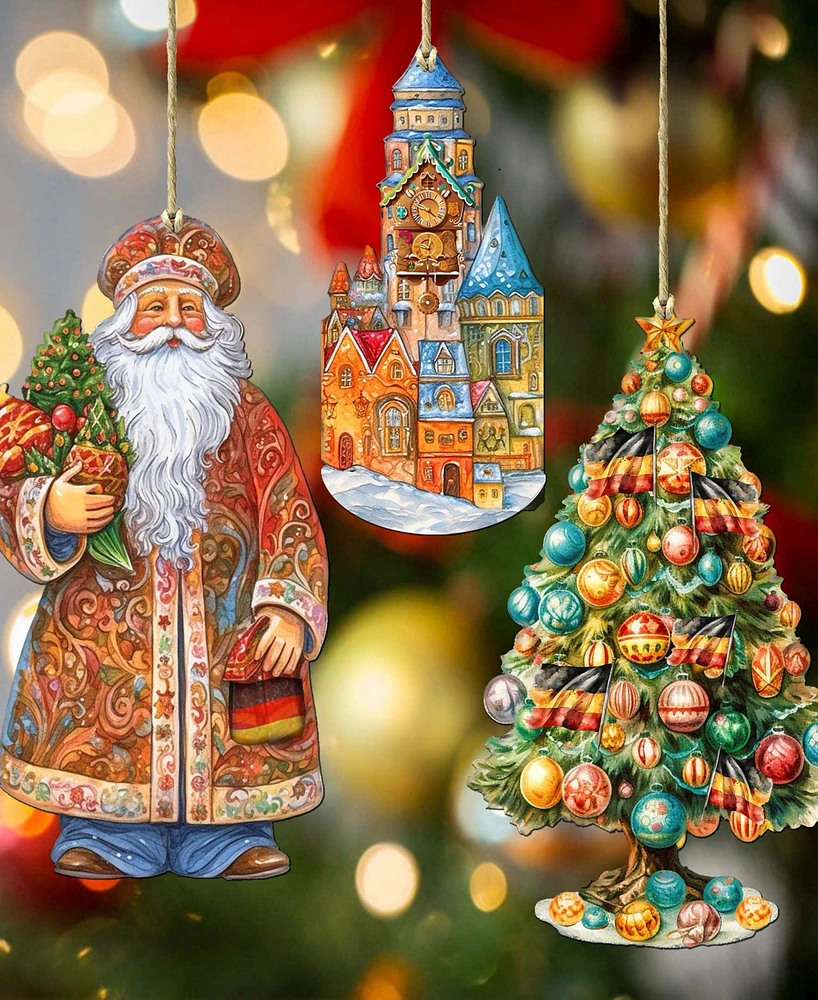 Designocracy Traveling Santa Wooden Ornaments Set of 3 by G.DeBrekht