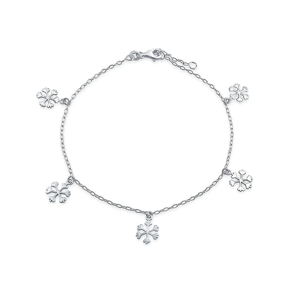 Bling Jewelry Holiday Party Christmas Dangling Multi Charms Frozen Winter Snowflake Anklet Ankle Bracelet Sterling Silver Adjustable 9-10 Inch