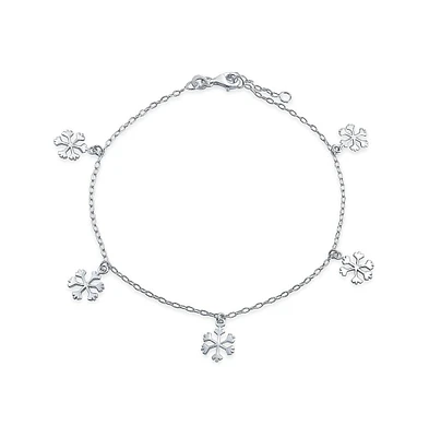 Bling Jewelry Holiday Party Christmas Dangling Multi Charms Frozen Winter Snowflake Anklet Ankle Bracelet Sterling Silver Adjustable 9-10 Inch