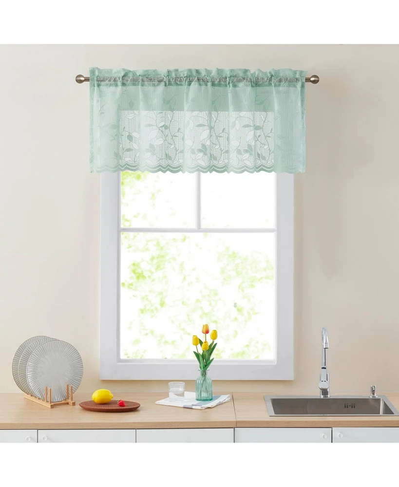 Hlc.me Joyce Lace Sheer Kitchen Curtain Valance Topper - Rod Pocket for Small Windows, Bathroom & Kitchen