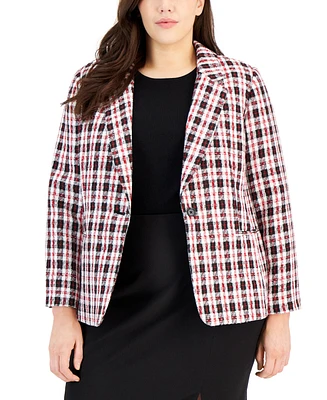 Tahari Asl Plus Plaid Long-Sleeve Blazer