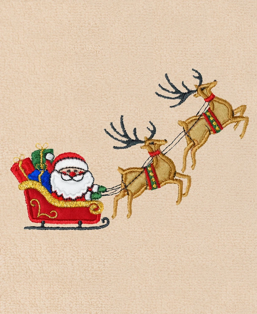 Linum Home Christmas Santa's Sled Embroidered Luxury 100% Turkish Cotton Hand Towels, 2 Piece Set