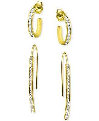 Giani Bernini 2-Pc. Set Cubic Zirconia Small Hoop & Threader Earrings, Created for Macy's