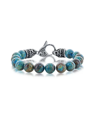 Metallo Stainless Steel 10mm Genuine Stone With Cz Bracelet