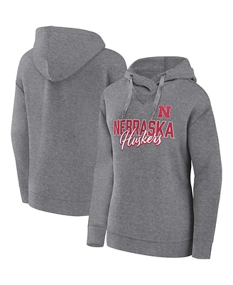 Women's Fanatics Heather Gray Nebraska Huskers Script Favorite Pullover Hoodie