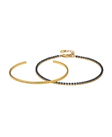 Unwritten Blue Sapphire Cubic Zirconia Tennis and Cuff 2 Piece Bracelet Set