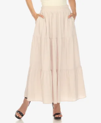 White Mark Women's Pleated Tiered Maxi Skirt