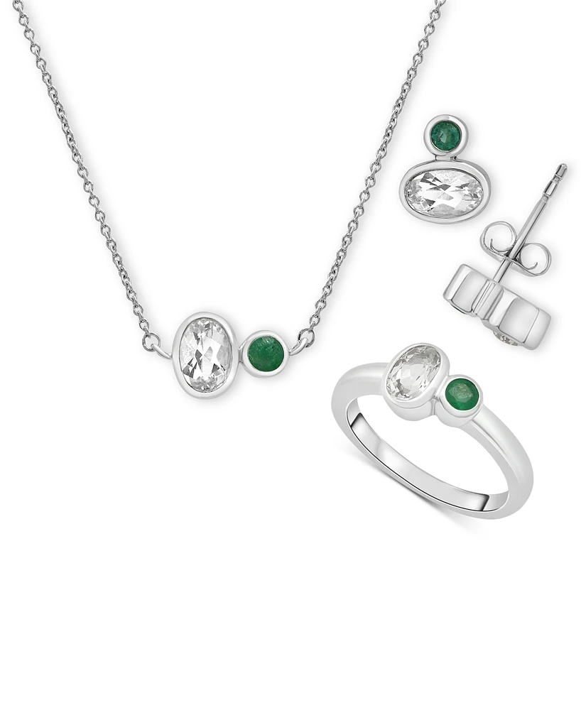 3-Pc. Set Lab-Grown Emerald (1/4 ct. t.w.) & Lab Grown White Sapphire (2-1/6 ct.tw) Pendant Necklace, Matching Ring, & Stud Earrings in Sterling Silve