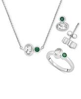 3-Pc. Set Lab-Grown Emerald (1/4 ct. t.w.) & Lab Grown White Sapphire (2-1/6 ct.tw) Pendant Necklace, Matching Ring, & Stud Earrings in Sterling Silve