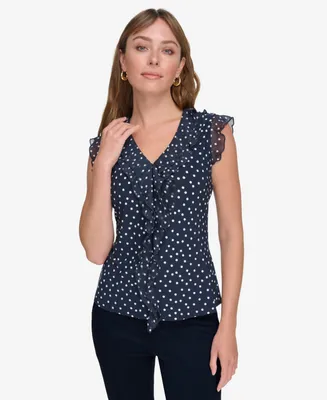 Tommy Hilfiger Women's Printed Ruffled Sleeveless Top