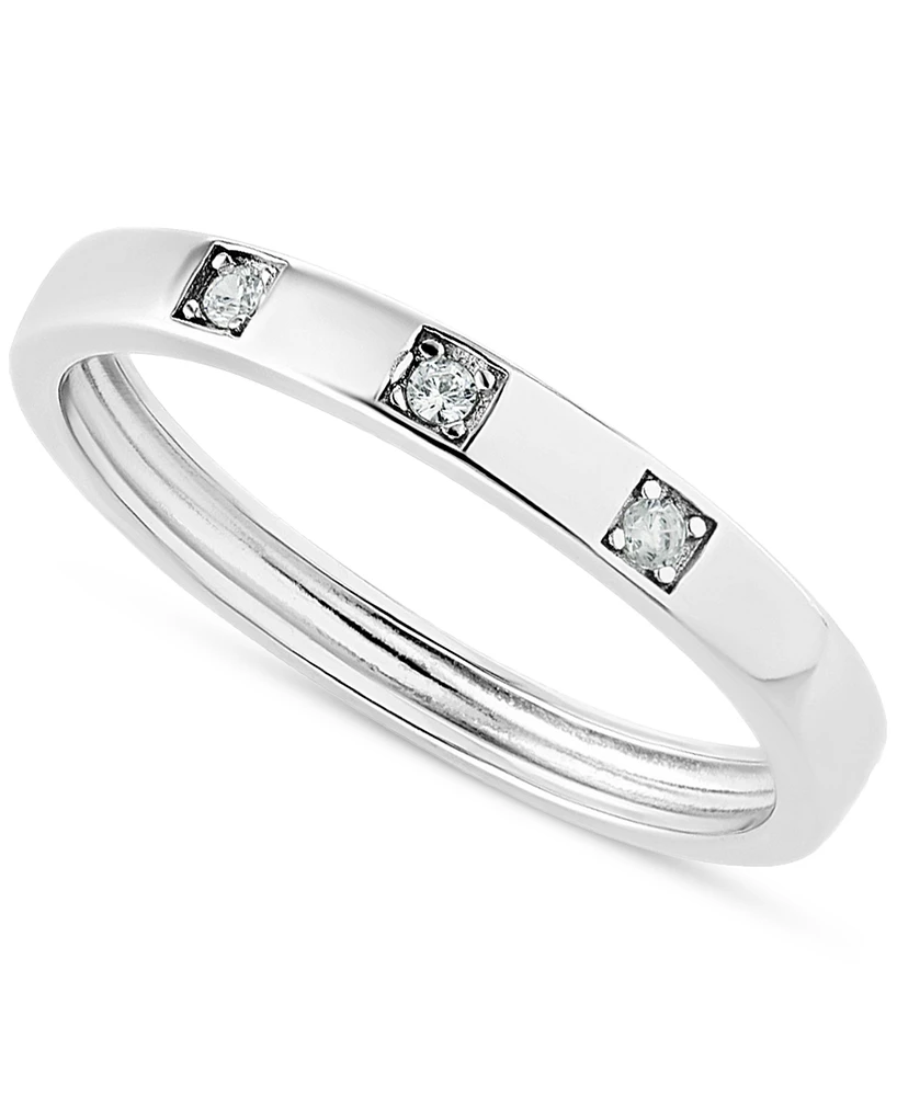 Pave Cubic Zirconia Triple Stone Ring in Sterling Silver