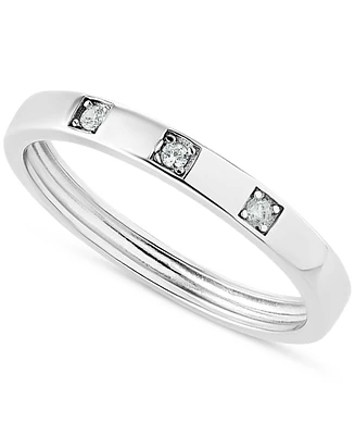 Pave Cubic Zirconia Triple Stone Ring in Sterling Silver