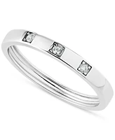 Pave Cubic Zirconia Triple Stone Ring in Sterling Silver