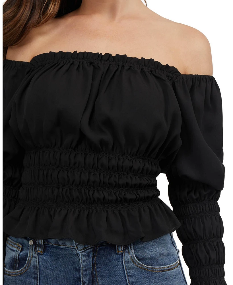 Bebe Women's Smocked Body & Sleeve Top