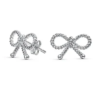 Bling Jewelry Simple Dainty Thin Twist Rope Cable Ribbon Bow Stud Earrings Rose Gold Plated .925 Sterling Silver