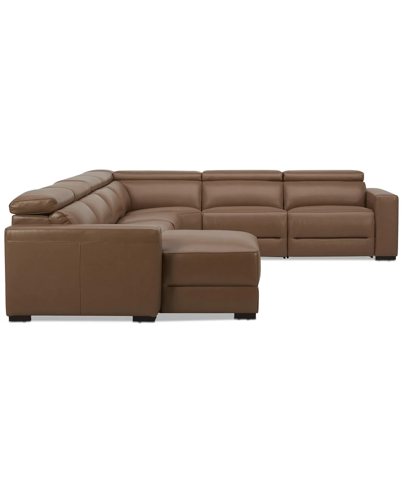 Nevio 157" 6-Pc. Leather Sectional with 1 Power Recliner, Headrests and Chaise, Created For Macy's