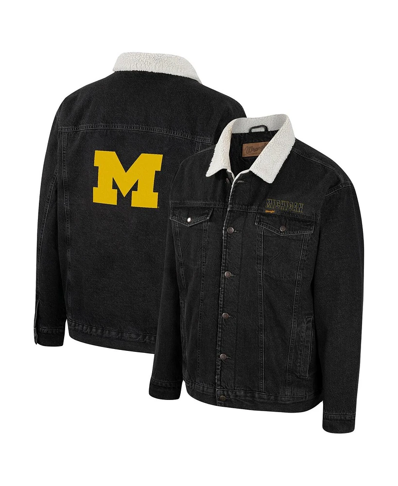 Men's Colosseum x Wrangler Charcoal Michigan Wolverines Western Button-Up Denim Jacket