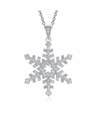Bling Jewelry Christmas Holiday Party Branch Micro Pave Cubic Zirconia Cz Star Snowflake Pendant Necklace Sterling Silver
