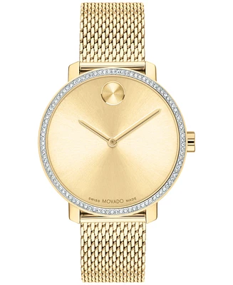 Movado Women's Swiss Bold Shimmer Gold Ion Plated Stainless Steel Mesh Bracelet Watch 34mm