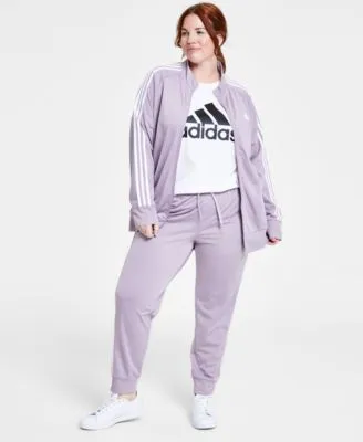 Adidas Plus Size Logo Cotton T Shirt Tricot Track Jacket Warm Up 3 Stripes Track Pants