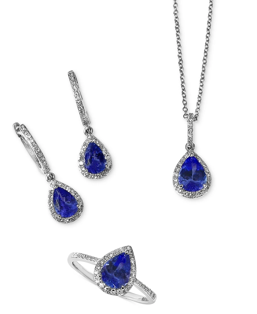 Effy Tanzanite (7/8 ct. t.w.) & Diamond (1/6 ct. t.w.) Pear Halo Ring in Sterling Silver