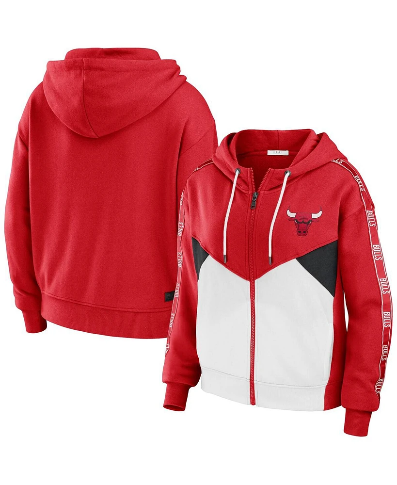 Women's Wear by Erin Andrews Red Chicago Bulls Color-Block Full-Zip Hoodie