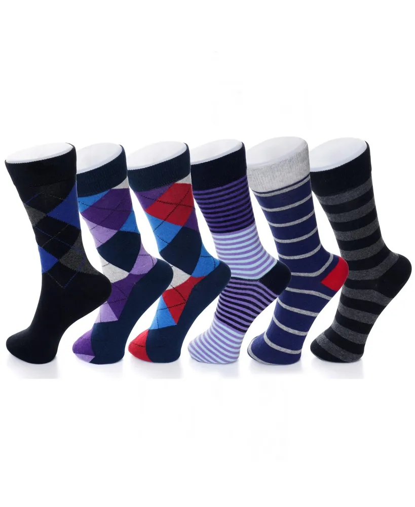 Alpine Swiss Men's Dress Socks 6 Pair Crew Sock Cotton for Men Solid Ribbed Argyle Pattern Multicolor Fun Designs