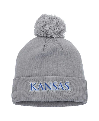 Men's adidas Gray Kansas Jayhawks 2023 Sideline Cold.rdy Cuffed Knit Hat with Pom