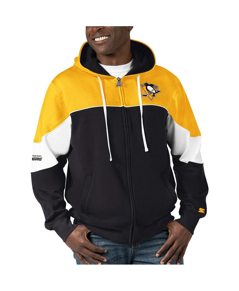 Men's Starter Black, Gold Pittsburgh Penguins Power Forward Full-Zip Hoodie