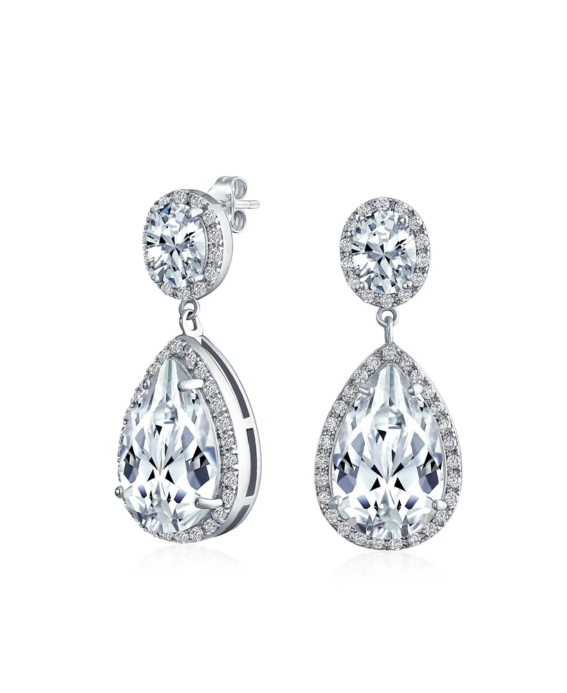 Bling Jewelry Classic Statement 7CT Cz Large Pear Shaped Cubic Zirconia Pave Halo Teardrop Chandelier Dangle Earrings