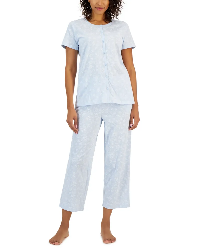 Charter Club Women's 2-Pc. Cotton Printed Cropped Pajamas Set, Created for Macy's