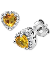 Citrine (7/8 ct. t.w.) & White Zircon (1/4 ct. t.w.) Halo Stud Earrings in Sterling Silver