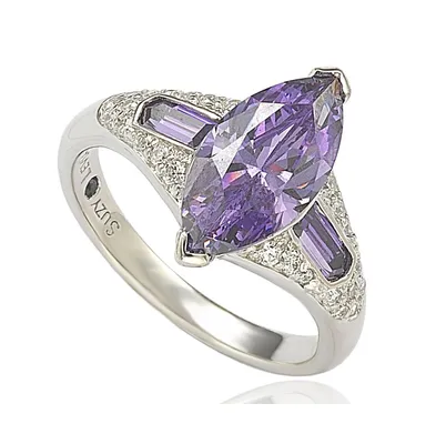 Suzy Levian Sterling Silver Marquise Cubic Zirconia Center Stone Ring